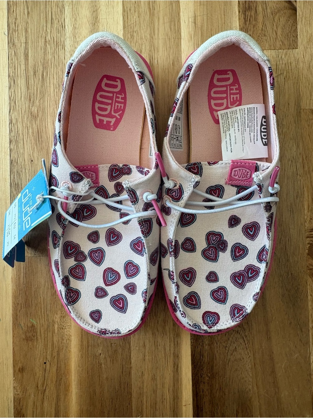 Hey Dude Kids Pink Heart Pattern Slip-Ons